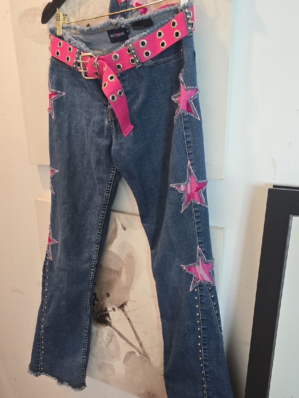 ⭐️Vintage 80's Custom Denim 2pce Set Pink Camo Stars & Stretch Denim - Picture 14 of 16